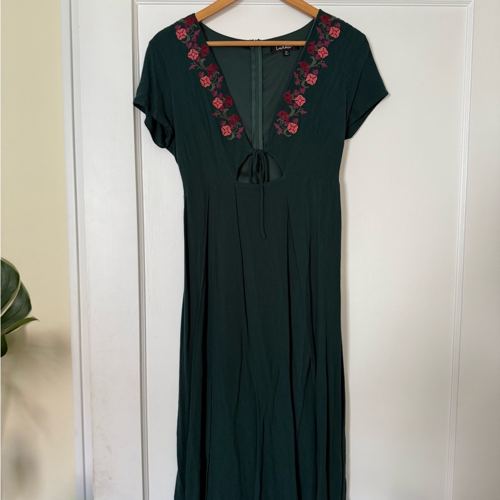 Embroidered Green Tie-Front Dress
